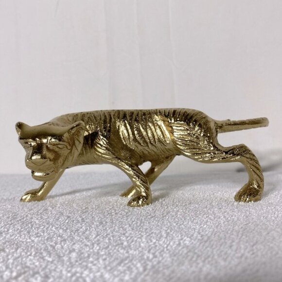 Vintage Gold Tone Jaguar Tiger Statue Figure Sculpture Cat Kitty Decor Art - Picture 1 of 14